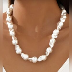 Elegant White Baroque Pearl Necklace Rare